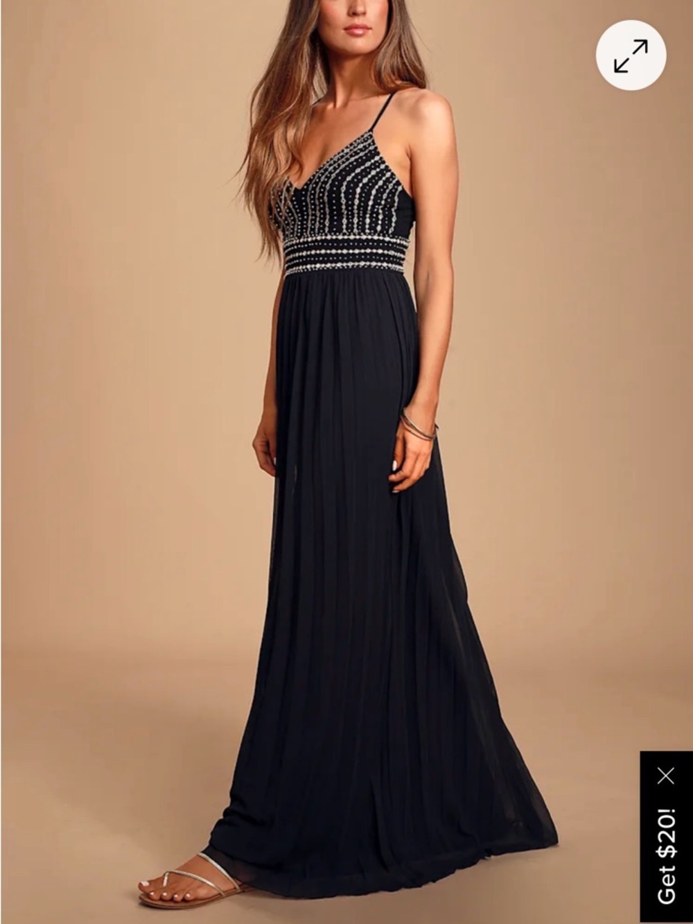 Lulu's Black Beaded V-Neck Maxi Dress